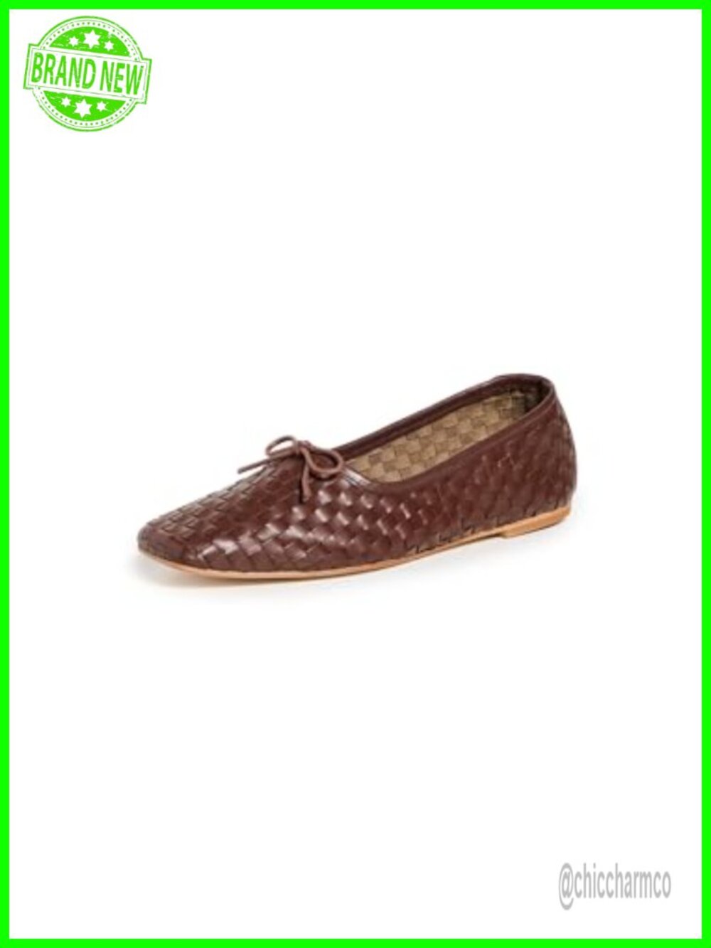 Woven Calfskin Square Toe Flats with Bow & Cushioned Leather Footbed